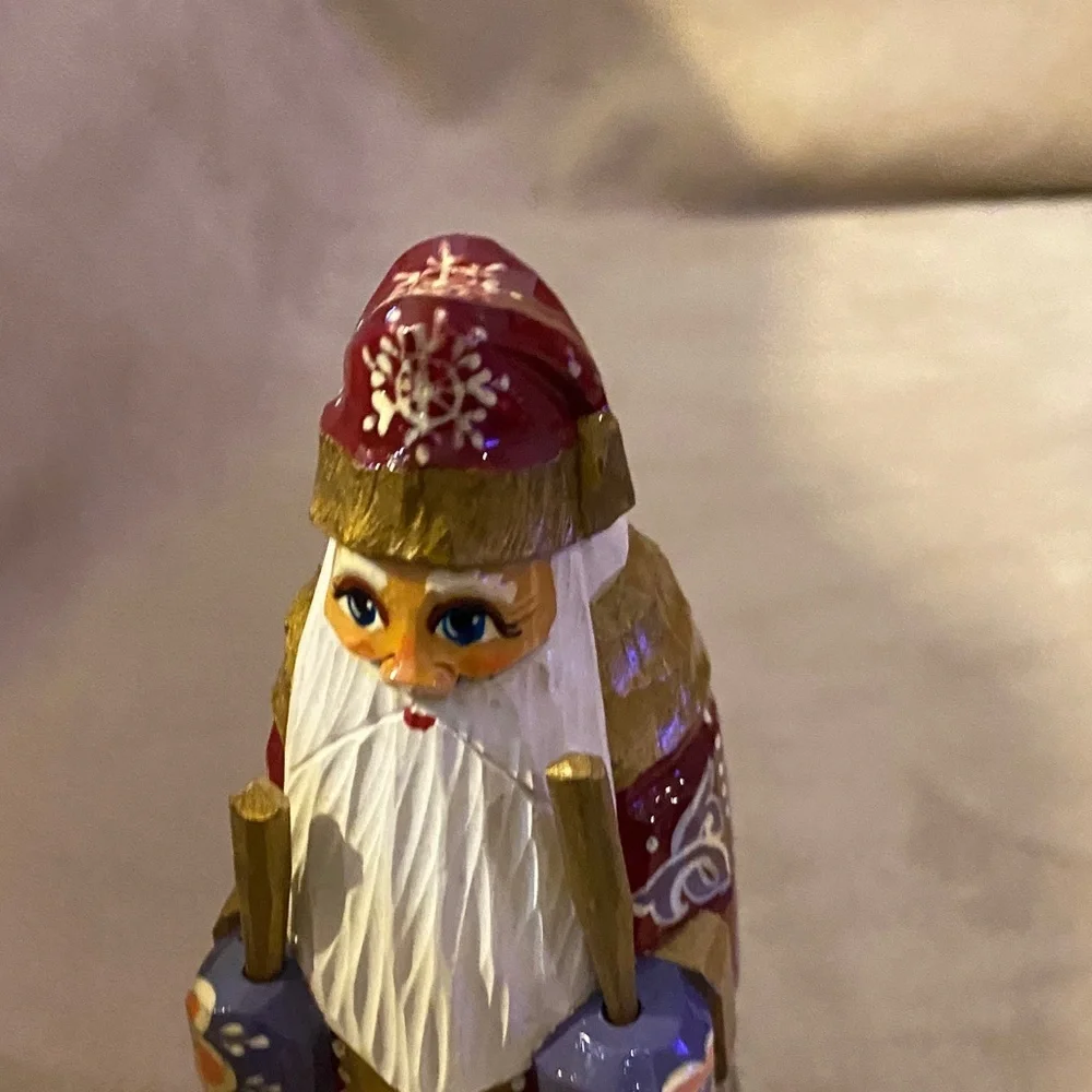 Russian Handcrafted Holiday Santa Figurine - Red and Gold 8”